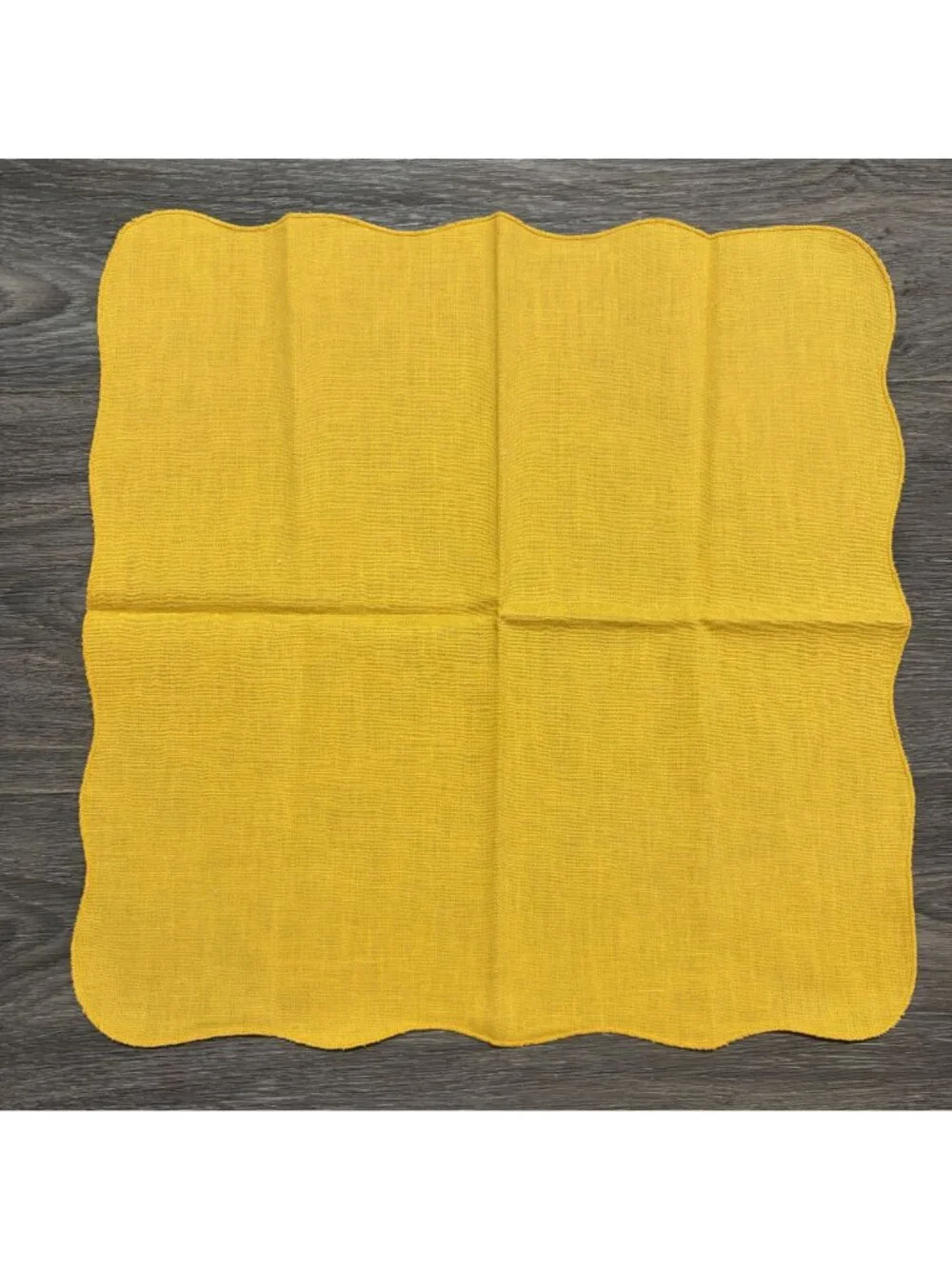 Set 8 Mustard Yellow Linen Cloth Napkins Scalloped Dinner Party Fall Tablescape